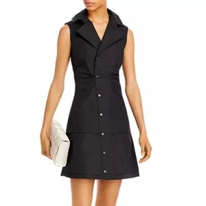 New Derek‎ Lam 10 Crosby Black Satina Sleeveless Collared Shirt Dress Size 8